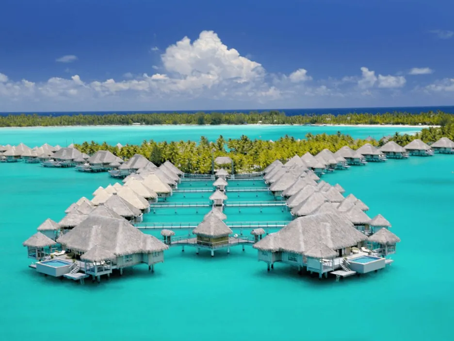 Resort villas over turquoise water